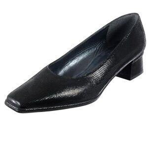 NEW STUART WEITZMAN Pumps Low Heels Sz. 8.5 C Black Shimmery Lizard Effect SPAIN
